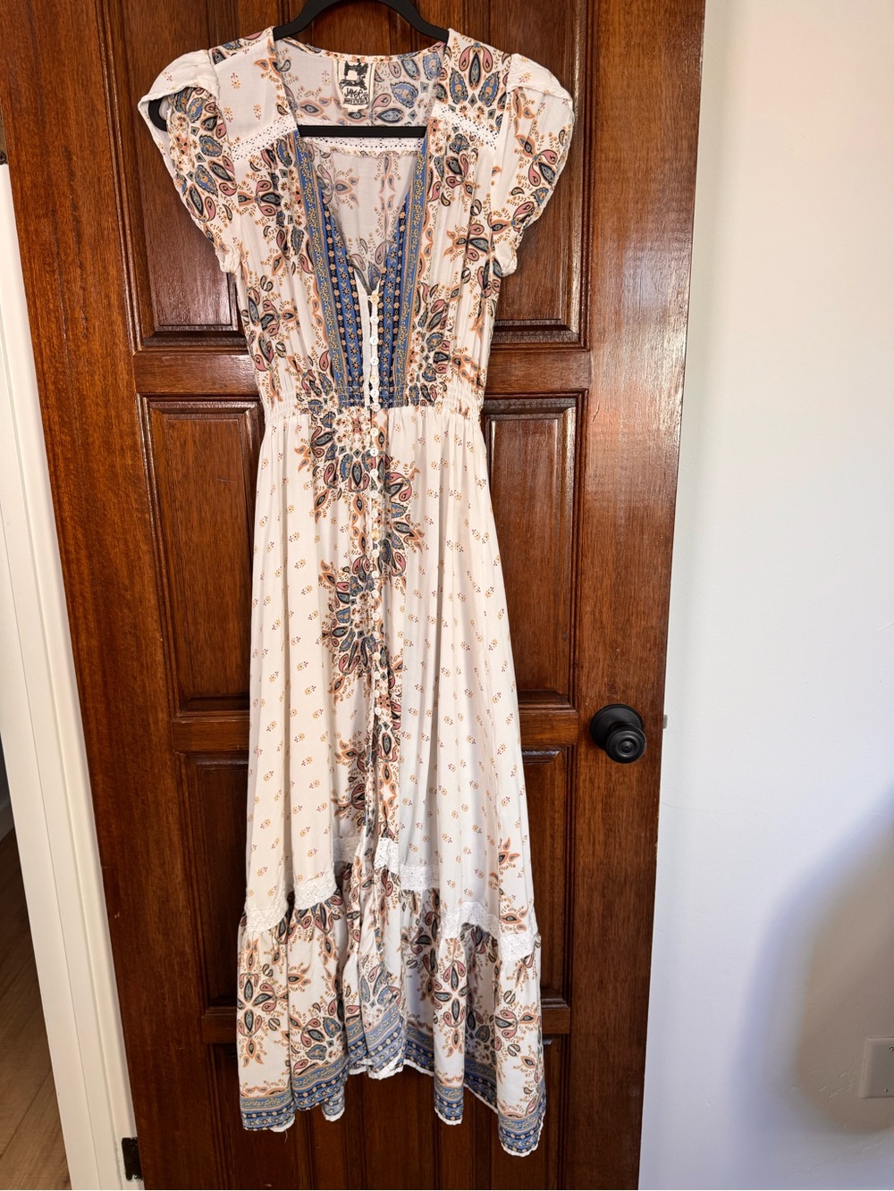 Jaase Cream Maxi Dress with Blue and Rust Paisley
